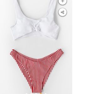 NWT. White Knotted And Red Stripe Bikini